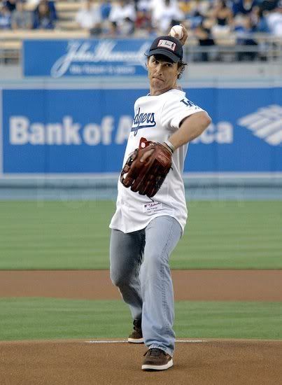 Matthew McConaughey First Pitch @ Dodger Stadium They forced him to wear a shirt
