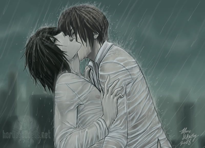 romantic couple kissing in the rain. 77%. kiss