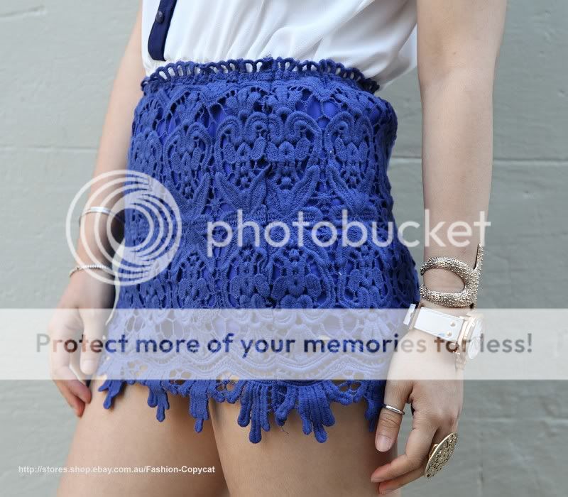 BLUE FLORAL CROCHETED LACE TUBE MINI PENCIL HIGH WAISTED SCALLOPED 