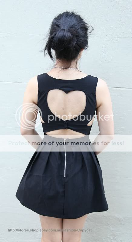 Black Love Heart Cut Out Back Backless Bustier Pleated Flippy Dress 6 