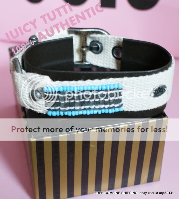 Juicy Couture Gray Turquoise Beaded Trim Dog Pet Collar $55 Size M 