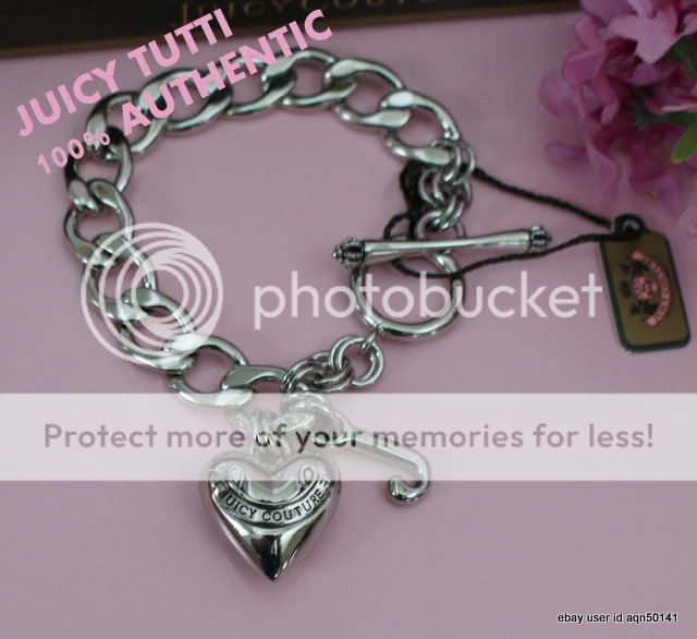 Juicy Couture Silver Puff Heart Starter Iconic J Charm Toggle Bracelet 