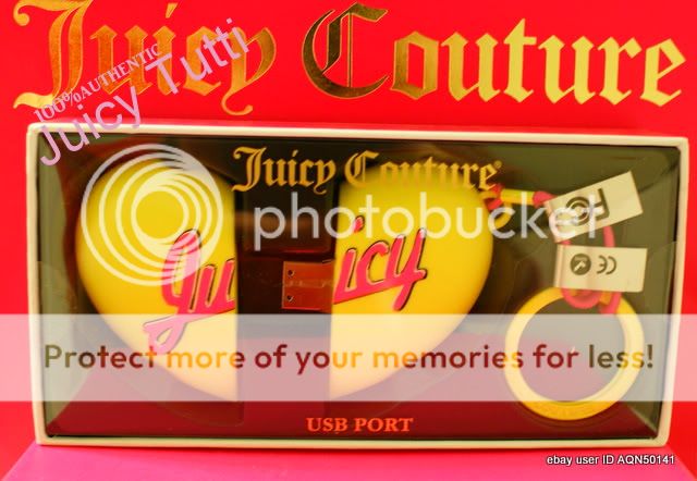 Juicy Couture Yellow Heart USB 2gb Keychain Pink JUICY Logo NIB $ 