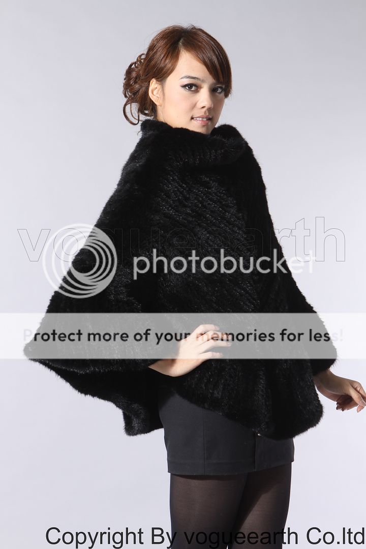 164 new real knitted Mink fur BLACK shawl/capes/coat  