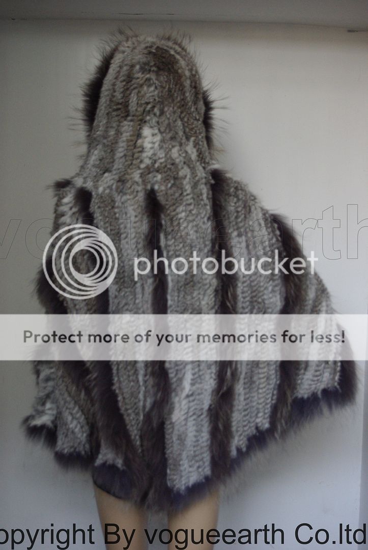 8760 real raccoon rabbit fur hood grey vest/shawl/cape  