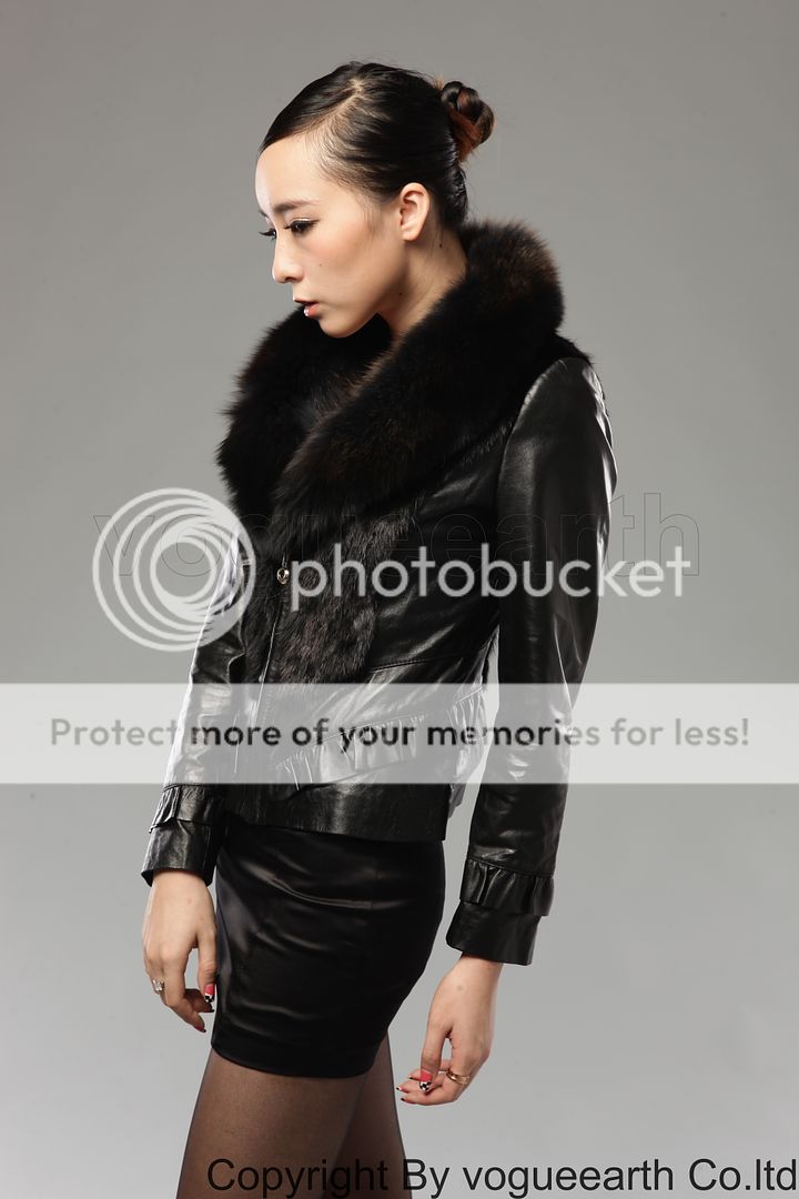 9105 new real fox collar leather&mink fur black/brown jacket/coat 