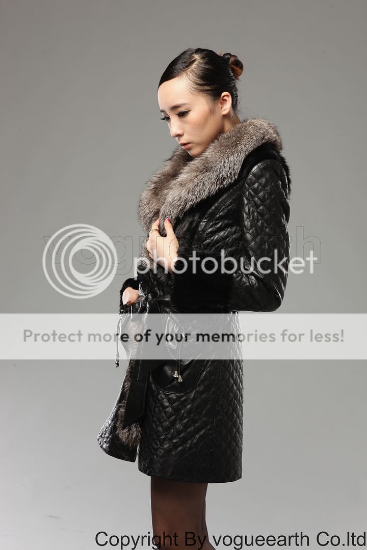 9111 new real fox collar leather&mink fur black/brown jacket/coat 