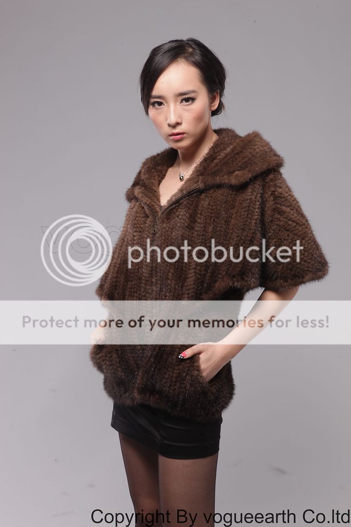 9135 new real knit mink fur black/brown hood jacket/coat/outwear one 