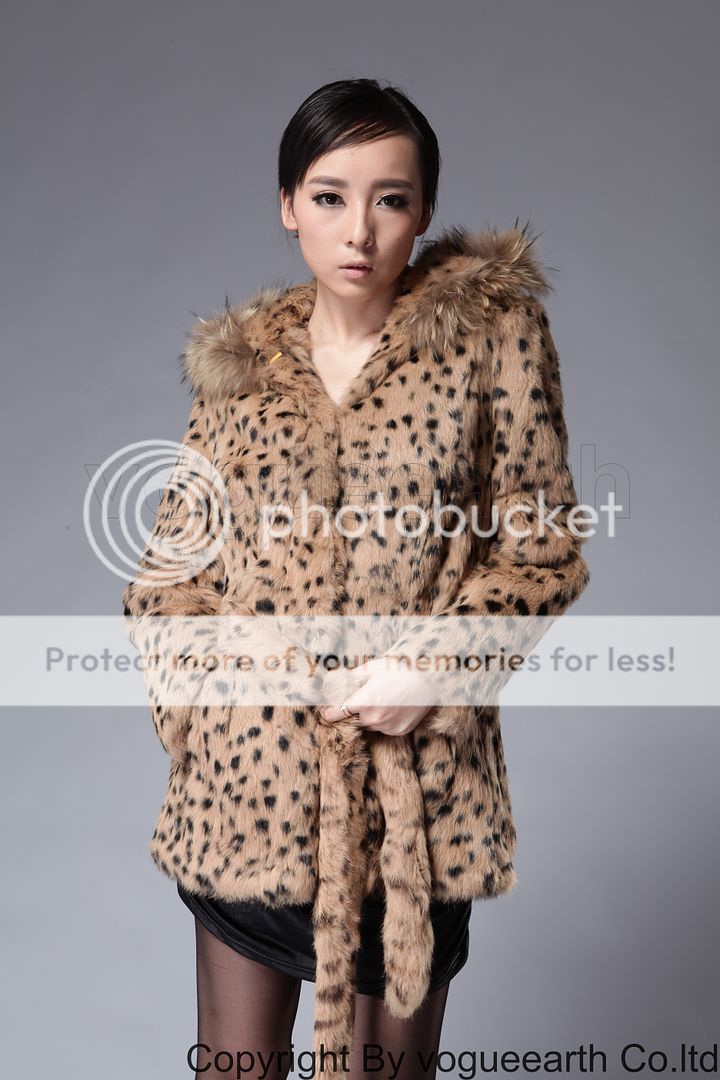954 real raccoon rabbit fur Leopard hood coat/outwear  